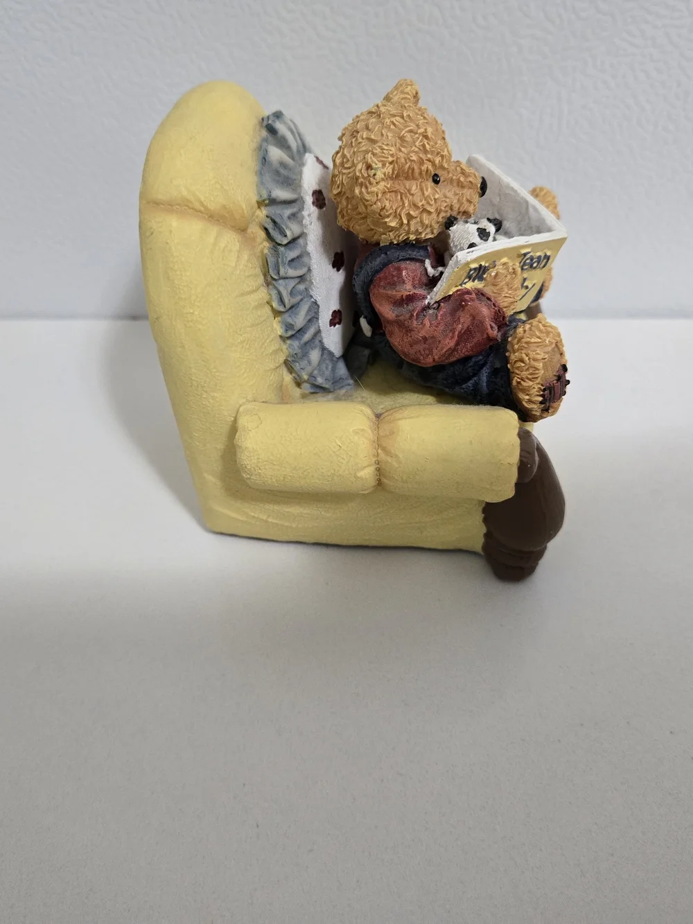 Vintage Springmaid Handpainted Resin Teddy Bear Figurine in Reading Chair